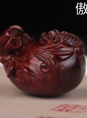 印度小叶紫檀代代有福钱袋手把件