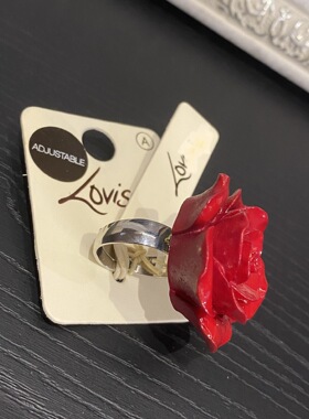 澳洲原D饰品 中古vintage复古红玫瑰山茶花小众戒指 开口可调节