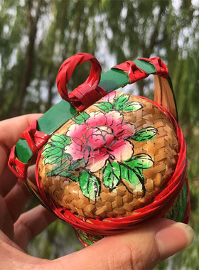 迷你竹编小花篮小竹篮潮汕纯手工手绘春盛传统家居竹艺摆件小挂饰