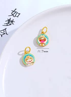 沙金古法烧蓝哆啦A梦蓝胖子叮当猫吊坠提溜挂件diy饰品配件