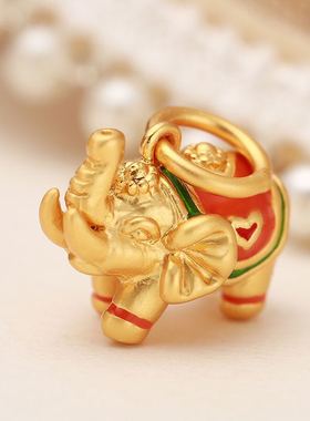 diy古法烧蓝小象红绳编织吊坠