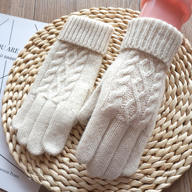 克拉斯卡 秋冬季女士针织毛线保暖手套拧花羊毛触屏全指开车手套,淘宝优惠券,粉丝福利购,淘宝优惠卷