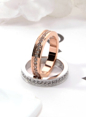 饰品玫瑰金戒指镶钻食指饰品