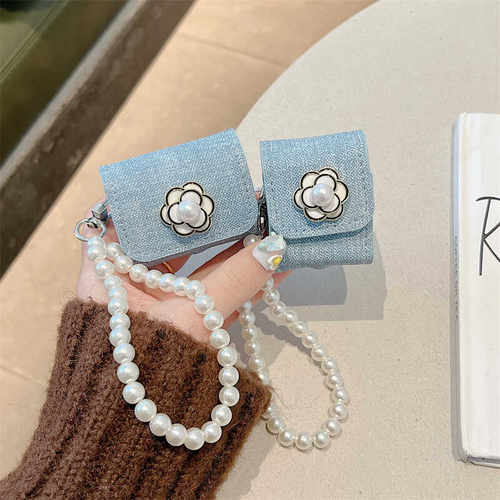 创意包包款牛仔蓝布纹适用华为5代freebudsPro2/3蓝牙耳机壳立体山茶花4i/5i保护套女款free clip软壳倍思m2s - 图3