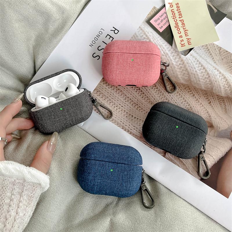 牛仔布AirPodsPro3保护套适用新款苹果AirPods4蓝牙耳机壳1/2代纯色高级感五代防摔硬壳二代小众简约女3代Pro - 图0