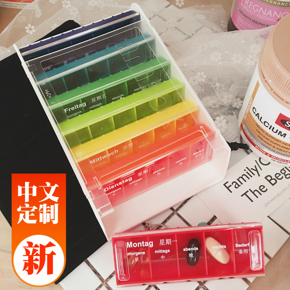 現貨德國原裝ANABOX七天彩虹藥盒 一日五次分隔防潮可分拆7個小盒
