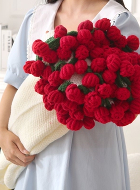 成品玫瑰花毛毯午睡毯针织毯子披肩编织情人节花束生日礼物现货