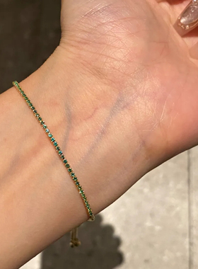 美到心坎绿色锆石小细链可调节轻奢简约百搭拉绳手链极细礼物女