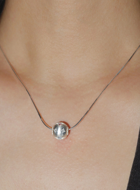 三色拉丝小银球吊坠S925银闪钻星芒项链女轻奢小众设计锁骨链春夏