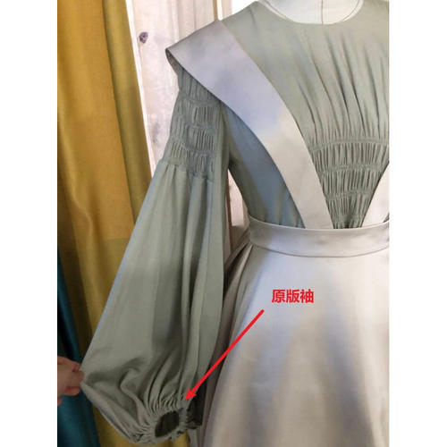 连衣裙  春夏圆领打揽灯笼袖拉链包扣少女心收腰显瘦气质俏皮仙女 - 图3