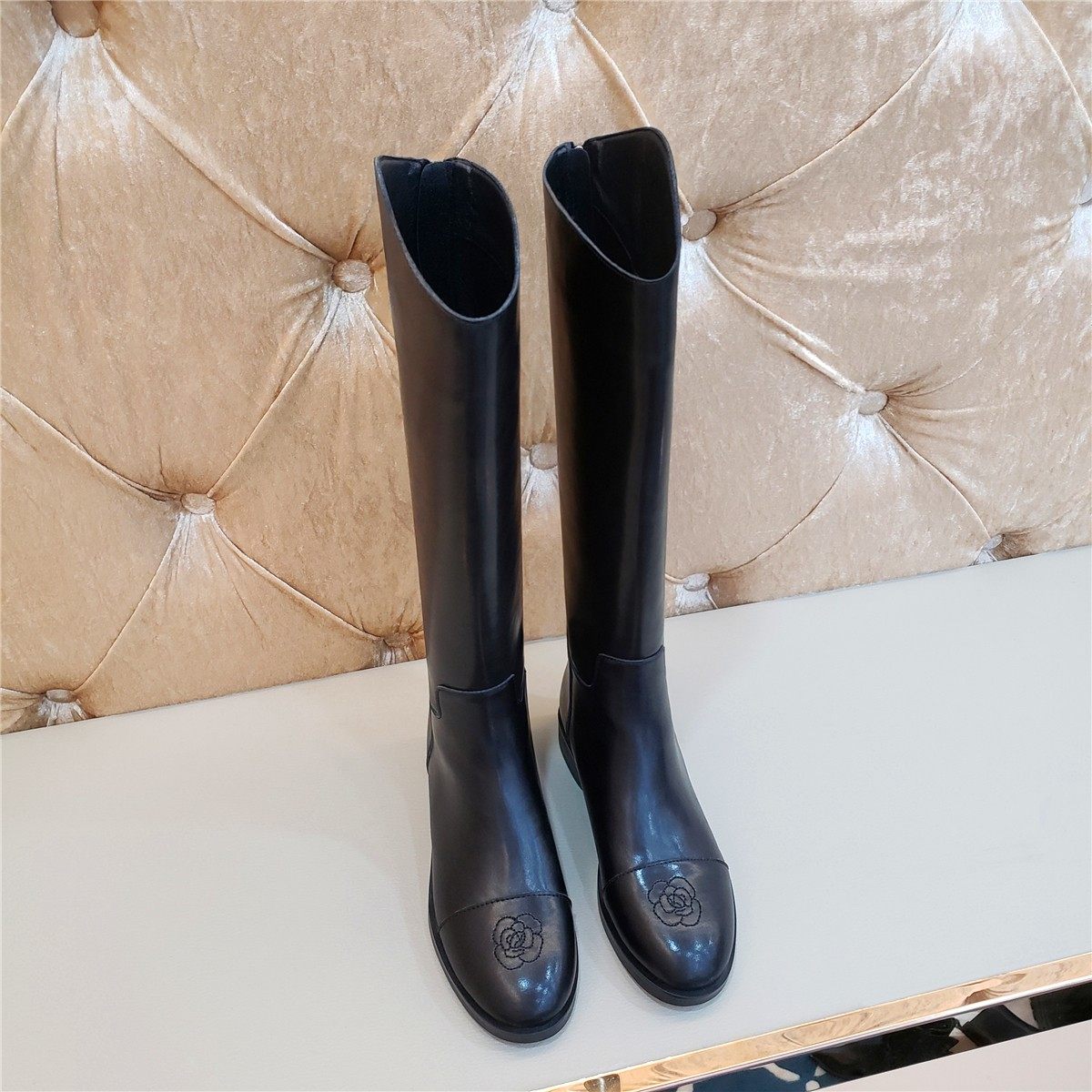 刺绣小香风山茶花长靴显瘦显脚小圆头骑士靴女高筒靴长筒靴马靴女,淘宝优惠券,粉丝福利购,淘宝优惠卷