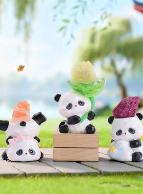 创意氛围装饰憨憨熊猫小豆丁盲盒天然水晶扩香石桌面摆件装饰摆件