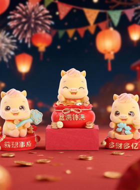 新款创意卡通手办亿马当先来发財植绒盲盒马年潮玩桌面摆件伴手礼