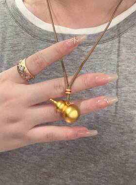 古法传承黄金色福满葫芦项链