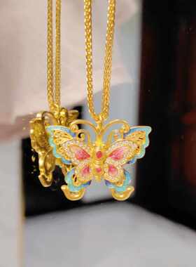 新中式古法珐彩烧蓝黄金色项炼