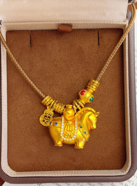 新中式国风沙金马上有钱吊坠项链