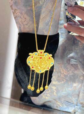 龙凤呈祥锁包项链女黄金色毛衣链