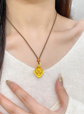 金店同款沙金谛听瑞兽铃吊坠项链