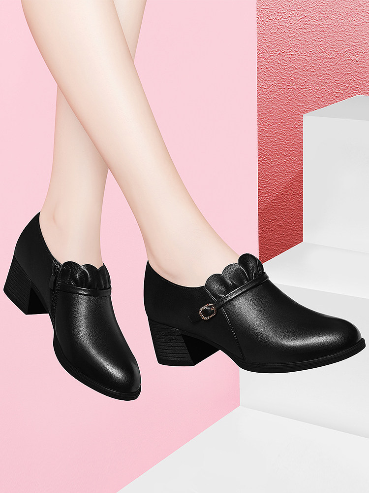 白色小皮鞋女英伦风真皮粗跟中跟春秋季2025年新款高跟鞋软皮单鞋,淘宝优惠券,粉丝福利购,淘宝优惠卷