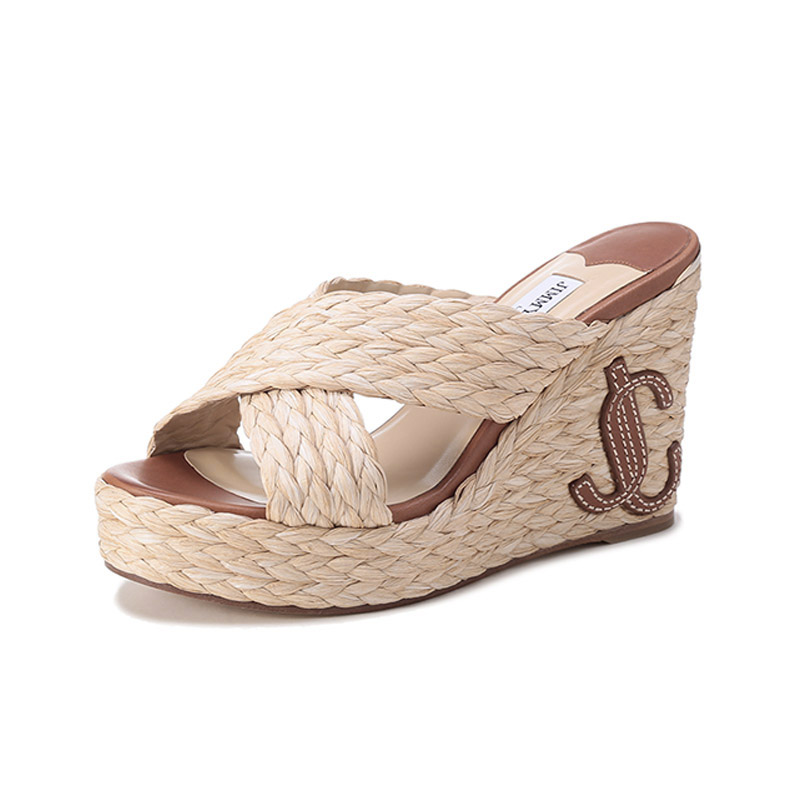 JIMMY CHOO 女士编织坡跟厚底凉鞋拖鞋JC字母图案 DOVINA 100 ZTF - 图0