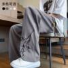 National style bamboo leaf new Chinese style trousers men's summer thin ice silk cool straight pants fat men large size loose wide leg pants