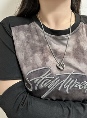 钛钢不掉色双圆环项链男女简约戒指吊坠百搭简约无性别配饰潮