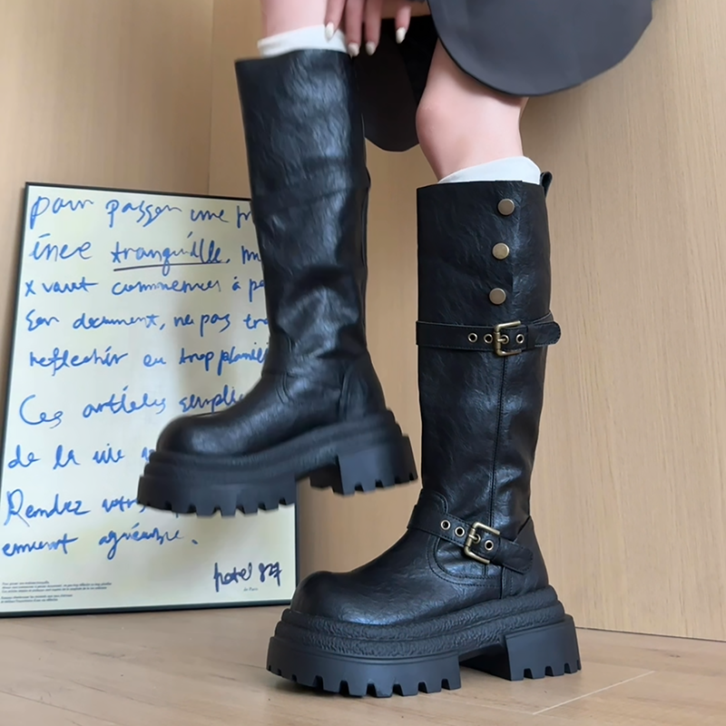 内增高10cm靴子长筒靴女松糕厚底靴小个子两穿棕色复古高筒骑士靴,淘宝优惠券,粉丝福利购,淘宝优惠卷