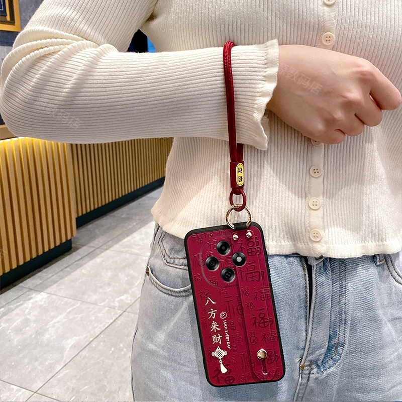 适用oppoa6pro手机壳oppo保护壳a6por硅胶套5g腕带支架全包防摔PLN110磨砂软opa女oppoA6GT新款手绳国风酒红-图2