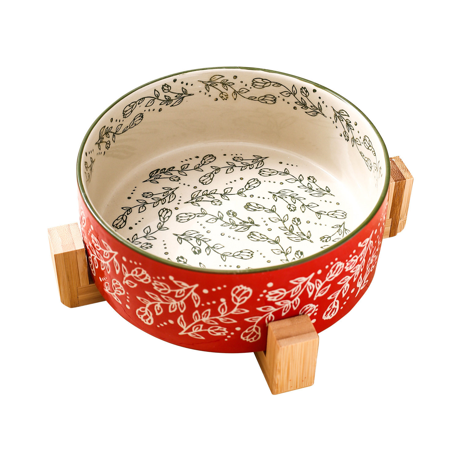 【创意民族风】直口碗带木架家用宠物碗陶瓷碗猫碗狗碗猫咪喝水碗,淘宝优惠券,粉丝福利购,淘宝优惠卷