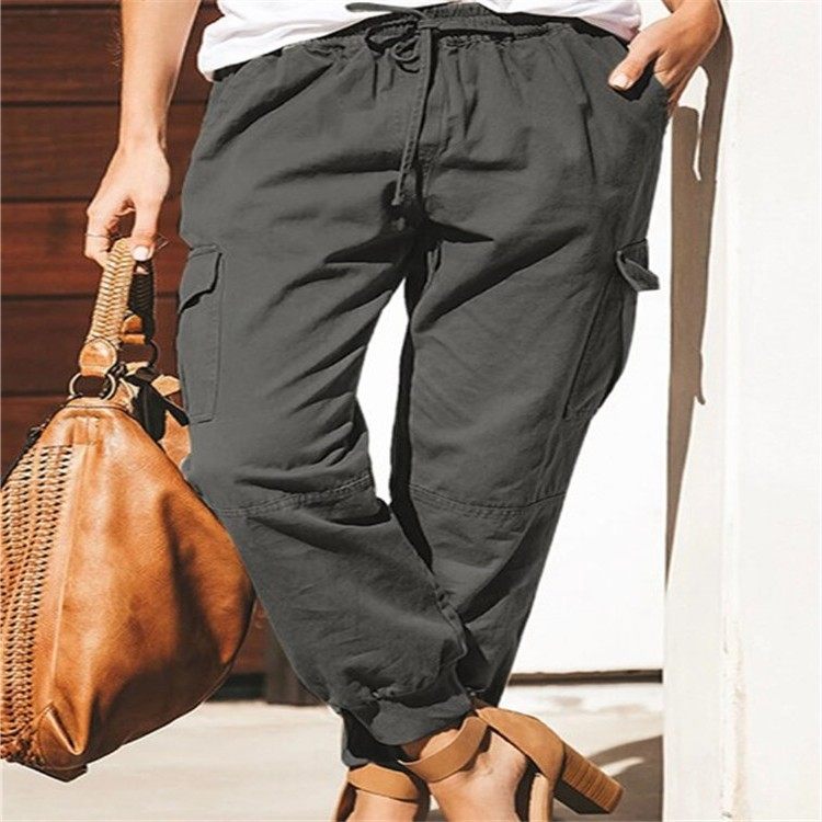 欧美独立站女装纯色休闲时尚口袋工装长裤,淘宝优惠券,粉丝福利购,淘宝优惠卷