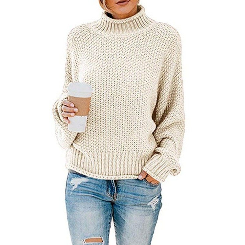 亚马逊爆款毛衣女秋冬新款宽松高领套头衫跨境欧美大码毛衣女,淘宝优惠券,粉丝福利购,淘宝优惠卷