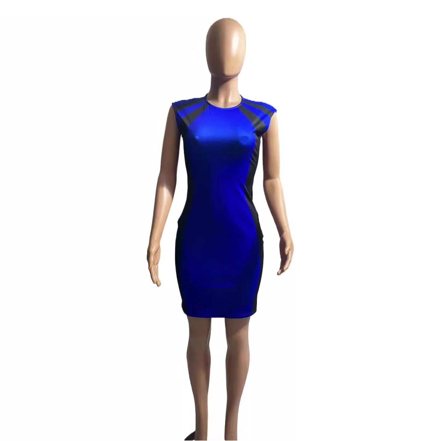 夏季新款欧美风外贸女装撞色无袖圆领拼接拉链性感修身连衣裙,淘宝优惠券,粉丝福利购,淘宝优惠卷