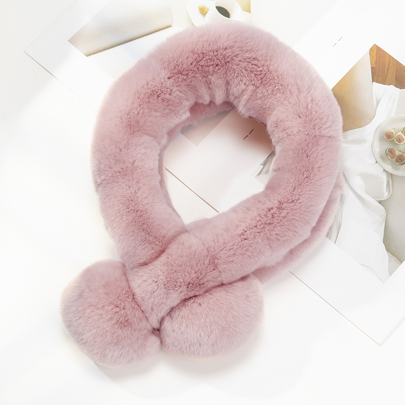 上海故事仿獭兔毛毛领围巾女冬简约百搭保暖交叉皮草围脖毛绒加厚