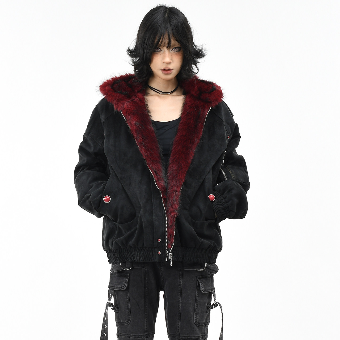 OV原创美式复古座山雕毛领连帽棉服女冬季宽松PU皮加厚棉衣外套男,淘宝优惠券,粉丝福利购,淘宝优惠卷