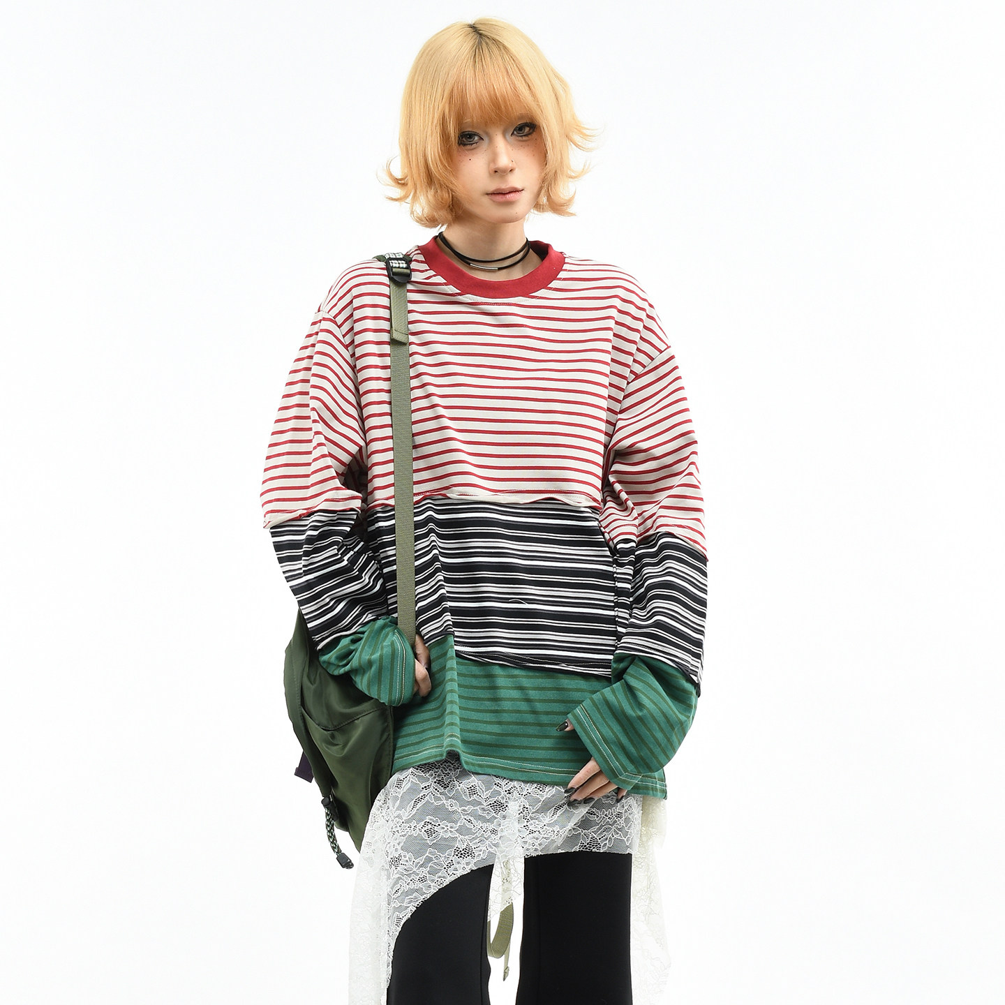 OV原创/美式复古撞色条纹长袖T恤女春季剪裁设计感宽松叠穿上衣男,淘宝优惠券,粉丝福利购,淘宝优惠卷