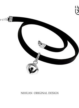 逆环925纯银铃铛牛皮手工项圈