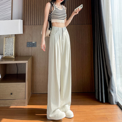 山本裤女夏季2025新款垂感宽松慵懒风休闲防晒凉凉冰丝西装阔腿裤 - 图3