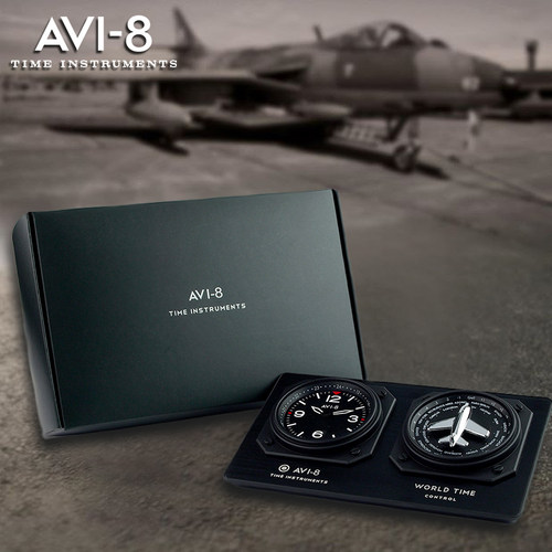 AVI-8英国品牌多功能GMT两地时间座钟摆设装饰品简约现代新品黑色 - 图0