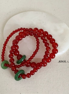 KISOL清冷感红色玛瑙石串珠手链~