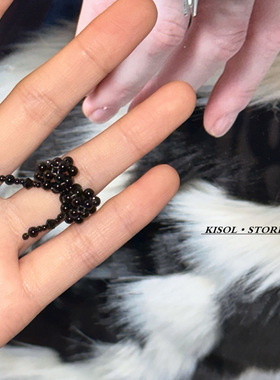 KISOLins小众可爱黑色串珠戒指潮
