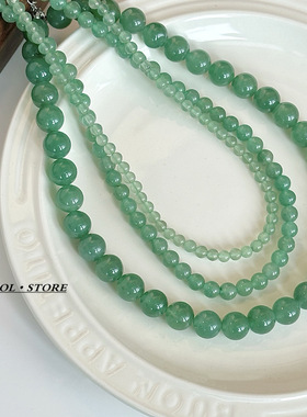 KISOLins小众绿色水晶叠戴颈链女