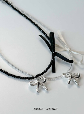 KISOL温柔白水晶蝴蝶结吊坠颈链~