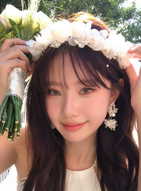 法式手作~氛围感花瓣花环头纱