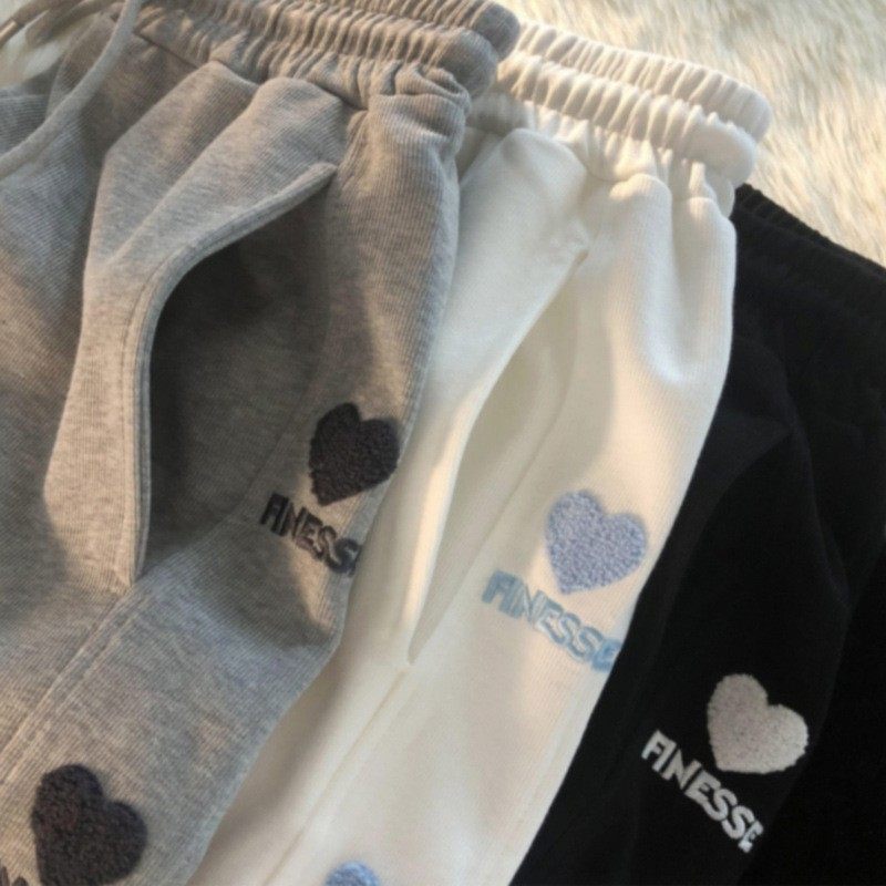 休闲刺绣运动裤女加绒春秋冬高腰阔腿宽松束脚长裤子薄款卫裤,淘宝优惠券,粉丝福利购,淘宝优惠卷