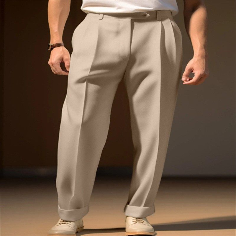 男士正装商务褶邹纽扣斜口袋纯色舒适日常直筒时尚西裤,淘宝优惠券,粉丝福利购,淘宝优惠卷