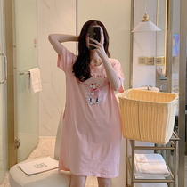 Sleeping dress can be worn outside Korean version Summer pure cotton 2020 short sleeves pink leopard sweet and fresh and cute new sleepwear woman summer