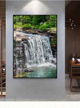 流水生财装饰画风景山水玄关挂画