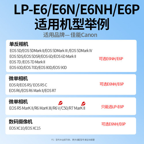 品胜LP-E6NH相机电池适用佳能EOS R62 R63 R7 R5 R6v R72 R52 R6二代 R6三代iii r6一代R6II C50 lpe6p充电器 - 图3