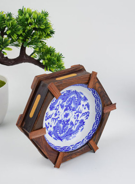 精品红酸枝烟灰缸红木工艺品青花瓷镶嵌烟灰缸 家居商务礼品摆件