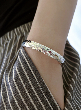 女925银凹凸光面手镯首饰网红